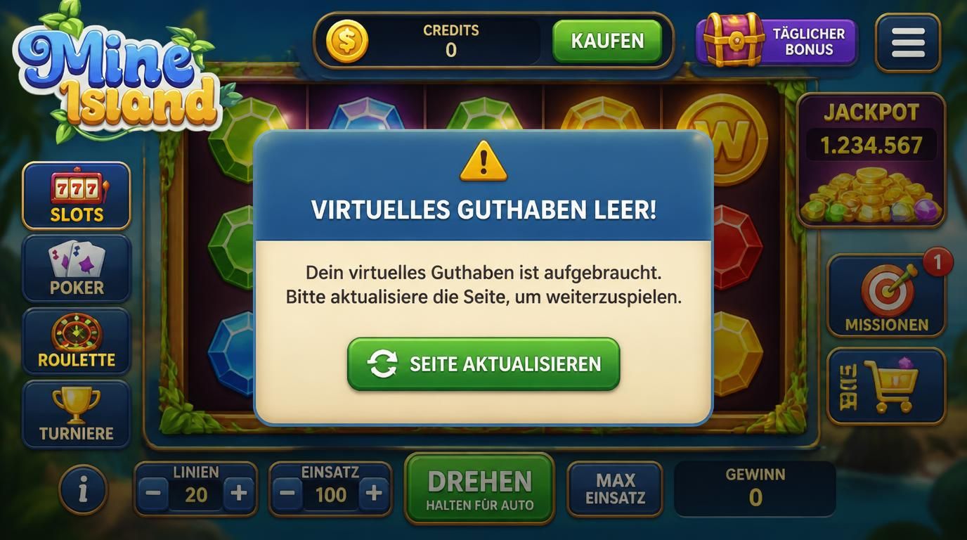 Virtuelles Guthaben ist leer – Reload-Anzeige