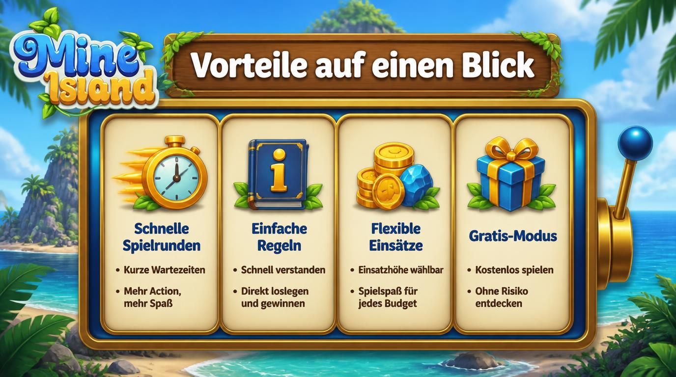 Bild visualisiert das Spielprinzip von Mine Island mit Kachelfeld, Auswahl und Risiko