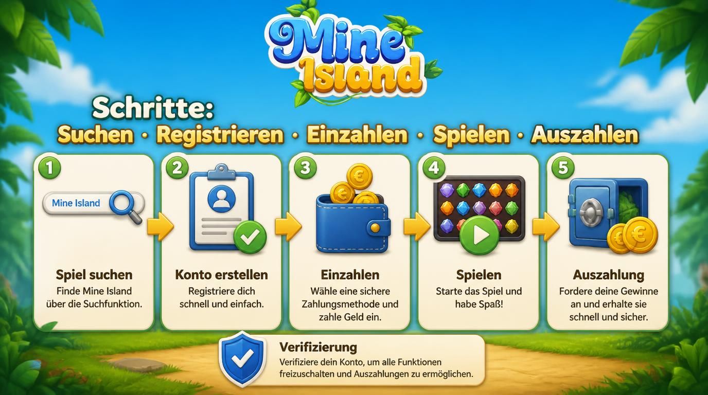 Bild illustriert den Weg vom Einstieg bis zur Auszahlung bei Mine Island